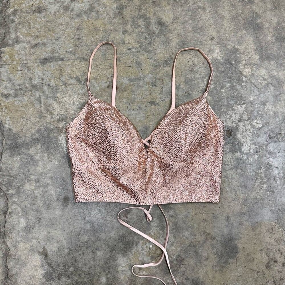 Vintage y2k rhinestone sparkly pink corset bustier crop top